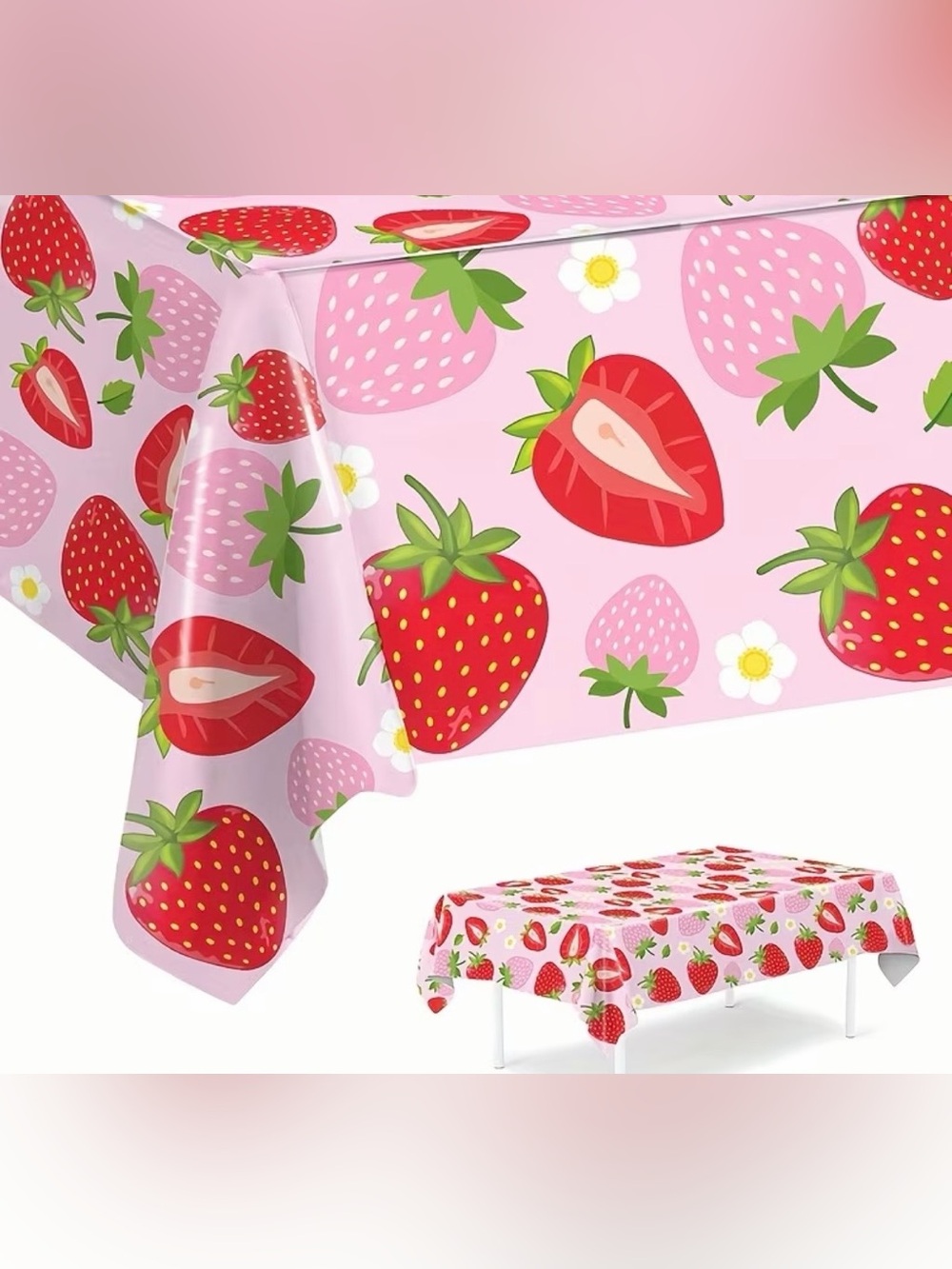 New Strawberry Themed Table Cloth Cover 86” x 51” Disposable